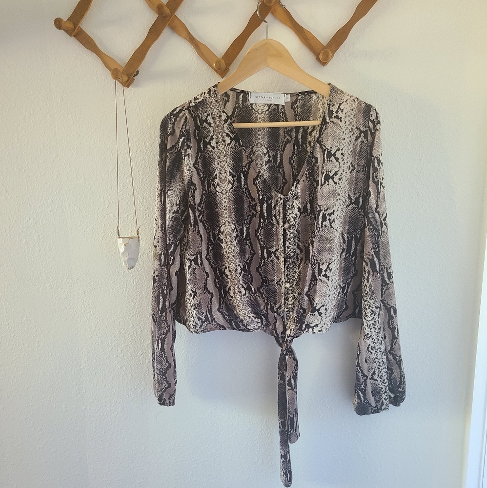 Nectar snake skin tie front button up